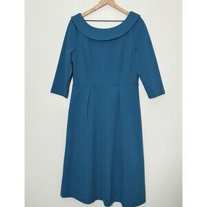 Boden Maddie Ponte Dress Blue Women's Size 10R Peter Pan Collar Stretch